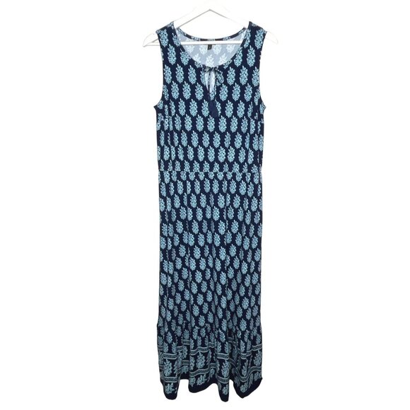 Talbots Blue Floral Maxi Dress M Sleeveless Boho Summer Resort Sundress - Picture 1 of 10